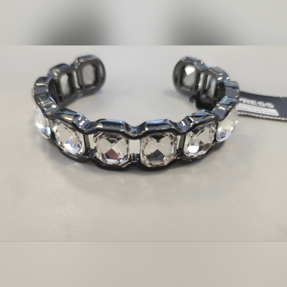NWT Express Clothing Black/Clear Crystal Cuff Bracelet M/L